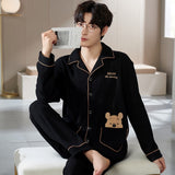 Men's Pajama Set Long Sleeve Trouser Men Autumn Winter Sleepwear Cotton Pyjamas Male Casual Loungewear Home Clothes 2 Piece Suit