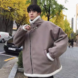 Foesce Lamb Wool Padded Jacket Autumn Winter Plush Zipper Lapel Top Men's Korean Streetwear Handsome Warm Thicken Coat