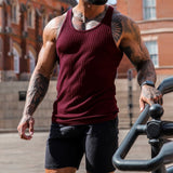 Casual Solid Color Woven Tank Tops Men Fashion Slim Fit Crew Neck Sleeveless Vest For Mens Sports Training Fitness Ribbed Tops