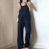 Foesce Japanese Kawaii Embroidered Denim suspenders women's floor length pants summer new loose one-piece wide leg pants