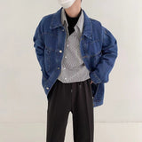 Foesce -2 Men's Vintage Dark Blue Color Denim Jacket Loose Korean Tide Clothes Brand Outerwear Handsome Boys' Cowboy Coats S-2XL