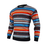 Spring and Autumn Men's New Loose Crewneck Sweater Waffle Digital Printing Colorful Striped Casual Sweater