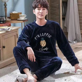 Warm Sleepwear Men's Coral Fleece Winter Thick Pajamas Set Male Long Sleeve Trousers Pijama Casual Pyjamas Mujer Home Wear