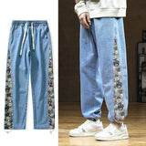 Foesce New Men's Jeans Baggy Pants Fashion Bear Patchwork Wide  Leg Denim Joggers Men Hip Hop Streetwear Straight Jean Trousers