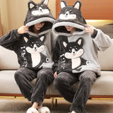 Foesce Couple Pajamas Set Women Men Thicken Pyjamas Winter Warm Anime Bear Kawaii Sleepwear Korean Loose Lovers Homewear Pijamas Suit