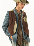 Vintage Vest Coat Men Japanese Patchwork Tank Tops Male Sleeveless Streetwear Casual Spliced Mens Clothing Safari Style