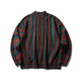 Men's American Streetwear Fashion Vintage Hip Hop Stripe Pullover Sweater Male Shoulder Drop Loose Casual Knitwear Sweater