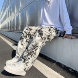 Straight Leg Jeans Printed Jean Mens Fashion Mopping Trousers Korean Style Hip Hop Fancy Jeans Men's Pants Man Baggy Male Long