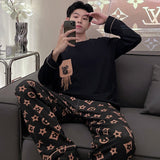 Big Size Pajamas Set for Couple Autumn Long-sleeved Pants Two Piece Sleepwear Spring Plus Size Loungewear Cotton Nightwear New