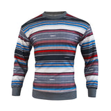 Spring and Autumn Men's New Loose Crewneck Sweater Waffle Digital Printing Colorful Striped Casual Sweater