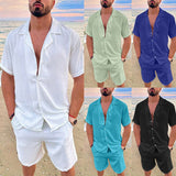 Summer Men's Suits Casual Two Piece Sets for Men Beach Cotton Linen Hawaiian Shirt Man Short Sleeve Button Shirt Shorts Outfits