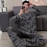 Big Size Pajamas Set for Couple Autumn Long-sleeved Pants Two Piece Sleepwear Spring Plus Size Loungewear Cotton Nightwear New