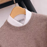 100% Merino Wool Sweater Men's Round Neck Thickened Tops Autumn Winter New Soft Warm Casual Solid Color Knitted Pullover