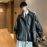 Mens Leather Jacket Loose Fashion Fake Luxury Unisex Clothing Autumn Male Coats Casual Korean Style Zippers Outwear