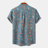 Foesce Summer New Short Sleeve Floral Hawaiian Shirt Men Half Placket Collar Beach Shirt Men Casual Holiday Vacation Clothing 3XL