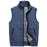 Men's Knitted Sweater Vest  Stand-Up Collar Zinpper 100% Cotton Soild Cardigans Autumn Sleeveless Top Casual Loose Golf Man Vest