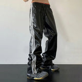 New Men's Spring Autumn Loose Straight Casual Mopping Sense Wide-leg Sports Pants High Street Style Leather Pants