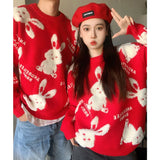 Luxury Lamb Fleece Bunny Rabbit Embroidery Sweaters Unisex Couples Thicken Winter O-neck Pullover Goth Streetwear Kawaii Clothes