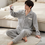 Men's Pajama Set Long Sleeve Trouser Men Autumn Winter Sleepwear Cotton Pyjamas Male Casual Loungewear Home Clothes 2 Piece Suit