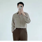 Foesce Spring New Senior Long Sleeve Button Down Shirts for Men Korean Fashion Loose Drape Solid Color All-match Men's Shirt Blouse