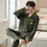 Men's Pajama Set Long Sleeve Trouser Men Autumn Winter Sleepwear Cotton Pyjamas Male Casual Loungewear Home Clothes 2 Piece Suit