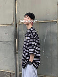 Urban Purple Striped Top Summer New O-neck Short-sleeved T-shirt Hong Kong Style Trend Men Korean Loose Unisex Y2K Shirt