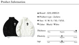 Foesce Men Rabbit Fur Jacket Coats Hip Hop Cross Letters Winter Fleece Jacket Streetwear Casual Harajuku Coat Zip Up Fashion Outerwear