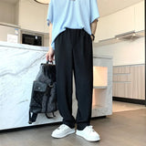 Summer 3-color Pleated Pants Men Fashion Oversized Ice Silk Pants Men Korean Loose Straight Pants Mens Casual Trousers M-2XL