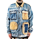 Men Punk Denim Jackets Multi Pockets Painted Coats Streetwear Oversize Coat for Male