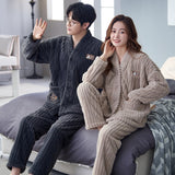 Flannel Sleepwear New Women Men Winter Warm Fleece Couples Pajamas Set Lovers Nightgown Kimono Pijamas Home Clothes