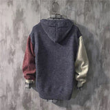 Foesce Fashion Hooded Knitted Spliced Asymmetrical Sweater Men's Clothing Autumn Loose New Casual Pullovers warm Tops