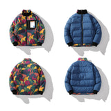 Hip Hop Double-Sided Wear Jacket Parka Winter Colorful Camouflage Streetwear Men Harajuku Lambswool Fleece Warm Thick Coat