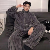 Warm Thick Pyjamas Sets Men Autumn Winter Flannel Sleepwear 2Piece /Set Zipper Nightwear Homewear Home Clothes