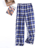 Autumn and Winter Men's Newest Cotton Flannel Brushed Trouser Suit Plaid Design Clothes with Button Pajama Set Homewear Men Suit