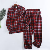 Foesce Plaid Design Multi Colors Warm Cotton Flannel Long-sleeved Trousers Pajamas for Men Autumn and Winter Homewear Sleepwear Sets