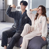 Flannel Sleepwear New Women Men Winter Warm Fleece Couples Pajamas Set Lovers Nightgown Kimono Pijamas Home Clothes