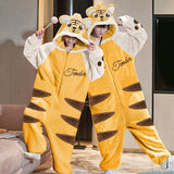 Foesce Couples Pajamas Jumpsuits  Women Men Adult Winter Thicken Hoodies Pyjamas Sleepwear Anime Cat Korean Loose Onesie Soft Warm Home