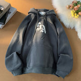 Foesce Hooded Drawstring Tops Men Baggy Foaming Printing Autumn/winter Sweater Fleece Warm Pullover Hoodies Plush Harajuku Thicken Coat