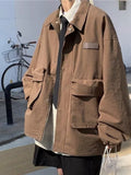 Foesce Workwear Cargo Jacket Men's Japan Trend High Street Cityboy Oversize Top  Spring Autumn American Vintage Lapel Coat