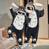 Foesce Couples Pajamas Jumpsuits  Women Men Adult Winter Thicken Hoodies Pyjamas Sleepwear Anime Cat Korean Loose Onesie Soft Warm Home