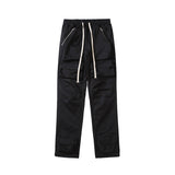 High Street Multi-pocket Drawstring Overalls Mens Straight Vibe Style Oversize Casual Cargo Pants Hip Hop Loose Baggy Trousers