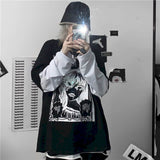 Long-sleeved T-shirt Autumn Korean Style Harajuku Bf Style Dark Girl Printing Loose Fake Two-piece Female Student Top Shirts