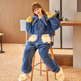 Winter Thicken Women Men Pajamas Sets Cartoon Cow One-piece Sleepwear Nightgown Hoddies Homewear Lovers Soft Warm Pyjamas Suit