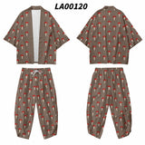 2PCS Men Print Mushroom Robe Sets Summer Rayon Pajamas Suit Cardigan Kimono Lagre Size Sleepwear Pant Casual Home Clothes