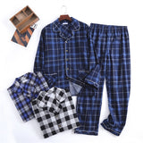 Autumn and Winter Men's Newest Cotton Flannel Brushed Trouser Suit Plaid Design Clothes with Button Pajama Set Homewear Men Suit