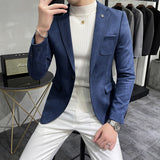 Foesce Leather Jacket Blazer Men Casual Slim Blazer Hombre Suit Leather Jacket Men Terno Masculino Men Clothing 6 Color