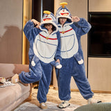 Winter Couple Pajamas Jumpsuits Women Men Warm Thicken Cartoon Shark Kawaii Sleepwear One-Pieces Lovers Pyjamas Hoodie