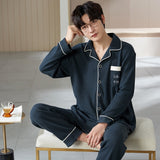 Men's Pajama Set Long Sleeve Trouser Men Autumn Winter Sleepwear Cotton Pyjamas Male Casual Loungewear Home Clothes 2 Piece Suit