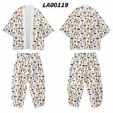 2PCS Men Print Mushroom Robe Sets Summer Rayon Pajamas Suit Cardigan Kimono Lagre Size Sleepwear Pant Casual Home Clothes