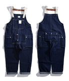 Foesce New Men's Fashion Hip Hop Jumpsuit Bib Tool Trousers Denim Carpenter Overalls Full Length Casual Loose Jeans Pants Blue